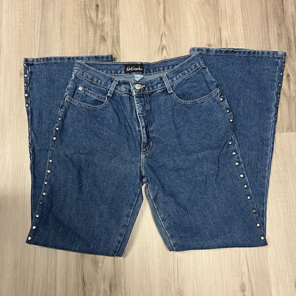 Vintage 90’s Girlfriends LA mid waist flare jeans with studs sz 17 EUC
